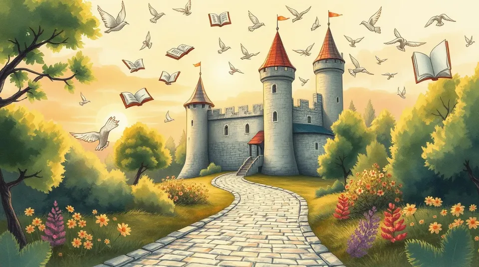 Ilustrace Hradu létajících knih