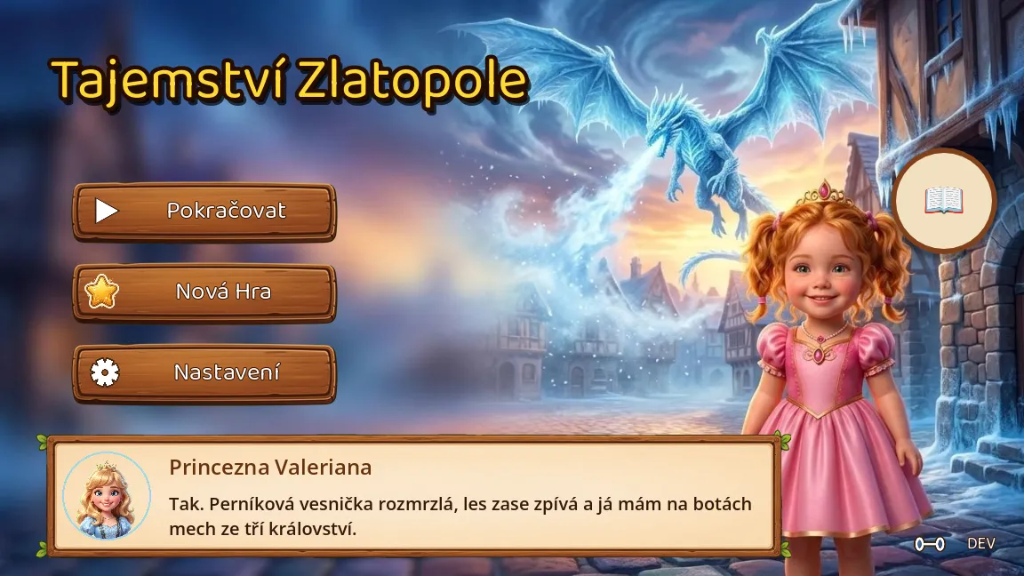 Hlavní menu s princeznou a ledovým drakem
